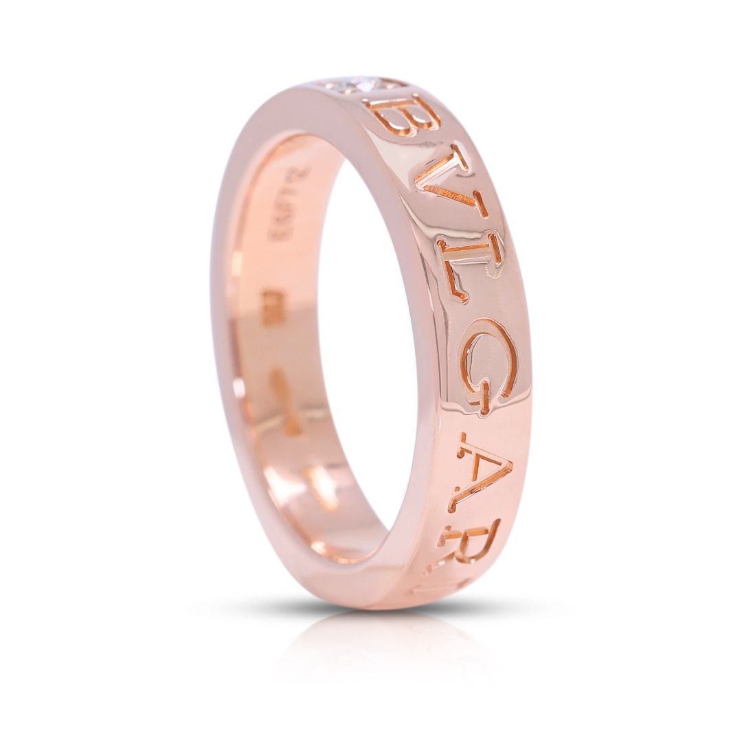 Iconic 0.04ct Diamond Bvlgari Ring in 18K Rose Gold (Full Set) - Certified
