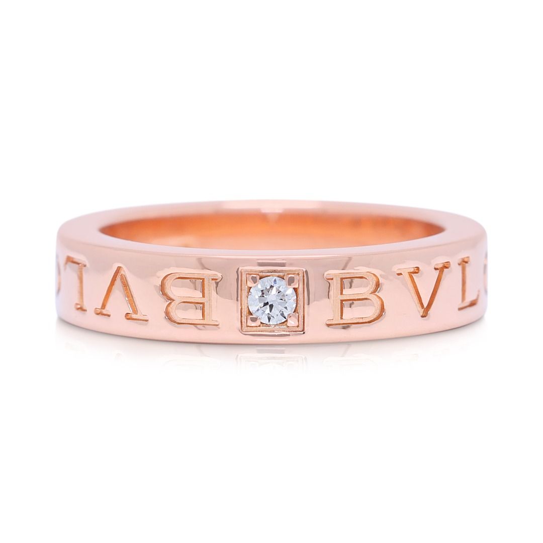 Iconic 0.04ct Diamond Bvlgari Ring in 18K Rose Gold (Full Set) - Certified