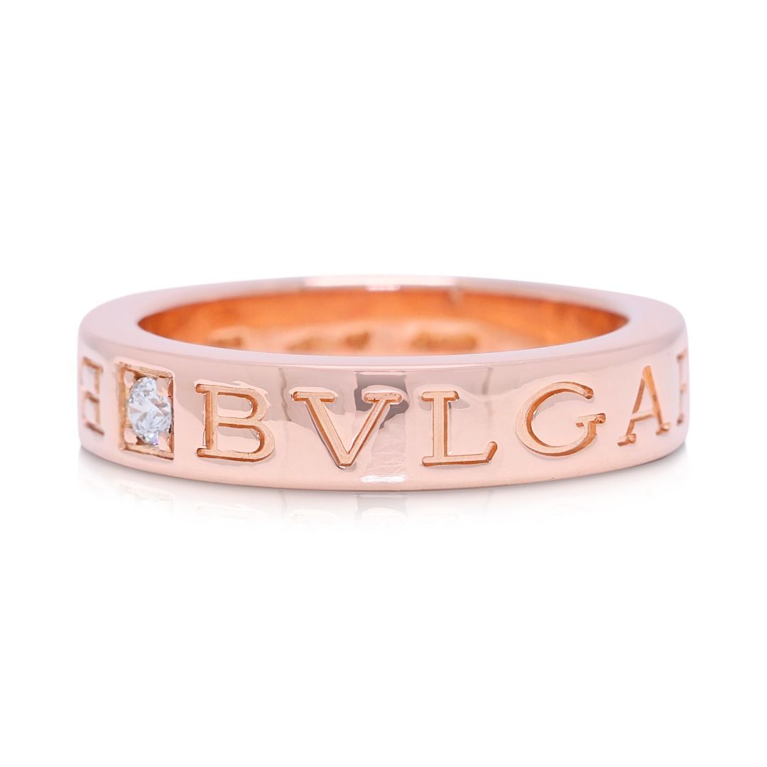 Iconic 0.04ct Diamond Bvlgari Ring in 18K Rose Gold (Full Set) - Certified