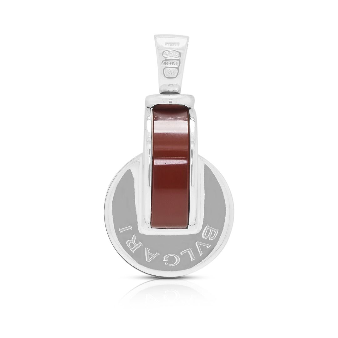 Iconic Bvlgari Dark Red Agate Pendant in 18K White Gold