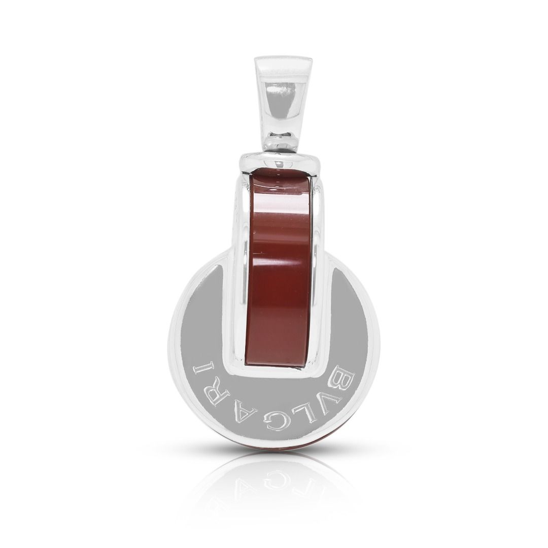 Iconic Bvlgari Dark Red Agate Pendant in 18K White Gold