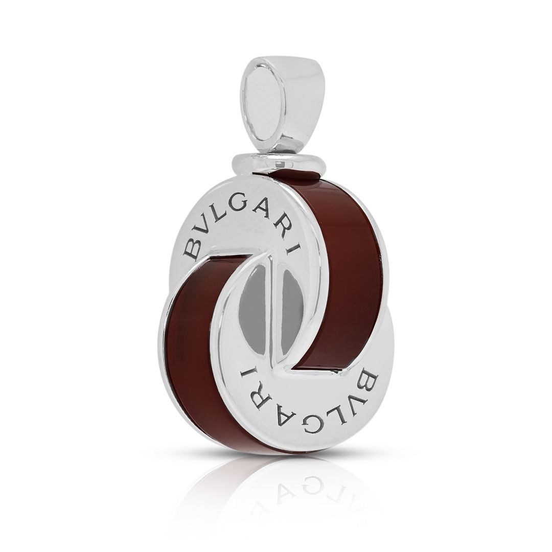Iconic Bvlgari Dark Red Agate Pendant in 18K White Gold