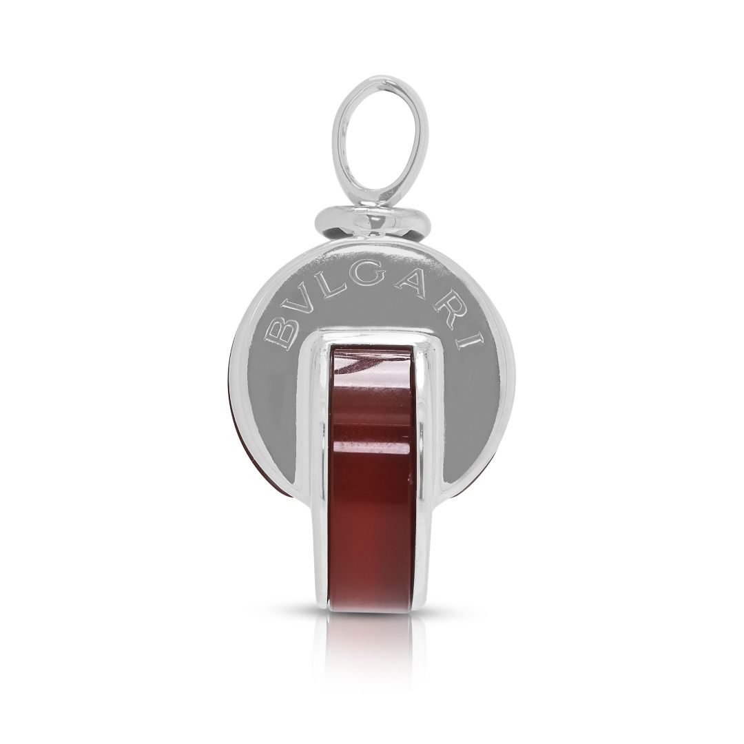 Iconic Bvlgari Dark Red Agate Pendant in 18K White Gold