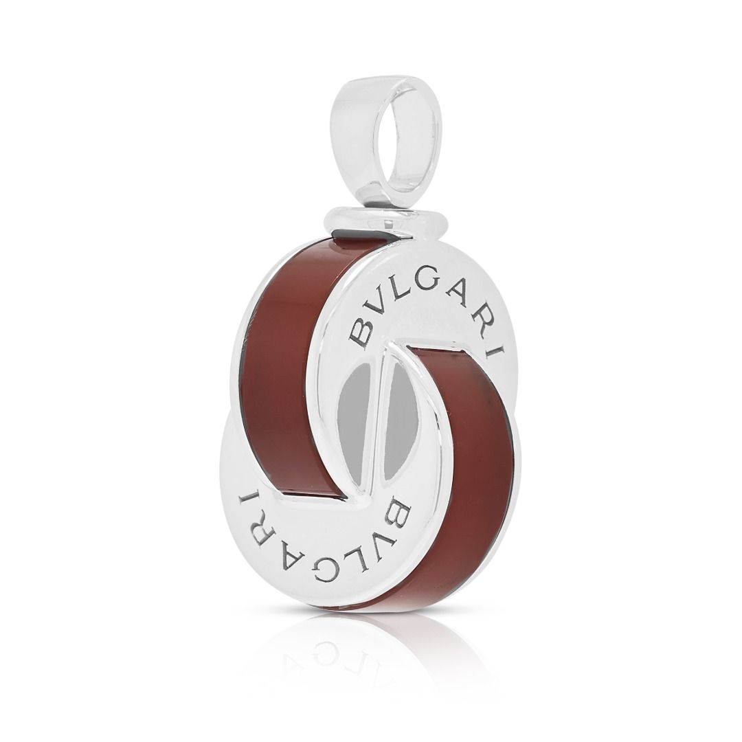 Iconic Bvlgari Dark Red Agate Pendant in 18K White Gold