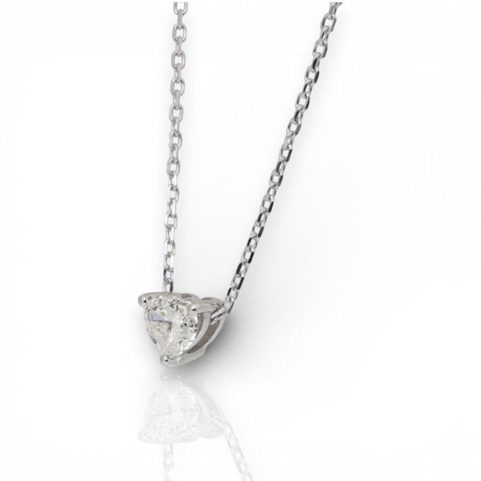 IGI Certified 0.51ct Diamond Solitaire Necklace with Heart-Shaped Pendant in 18k White Gold