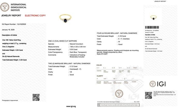 IGI Certified 0.80ct Sapphire and Diamonds Cluster Ring in 18k Yellow Gold