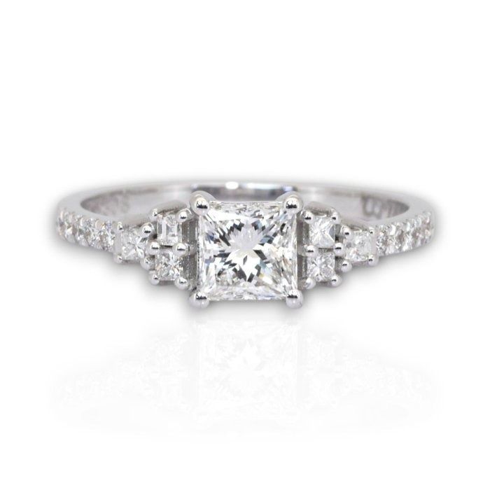 IGI Certified 0.97ct Diamonds Pave Ring in 18k White Gold