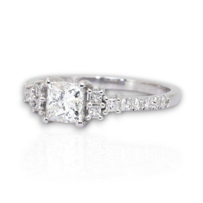 IGI Certified 0.97ct Diamonds Pave Ring in 18k White Gold