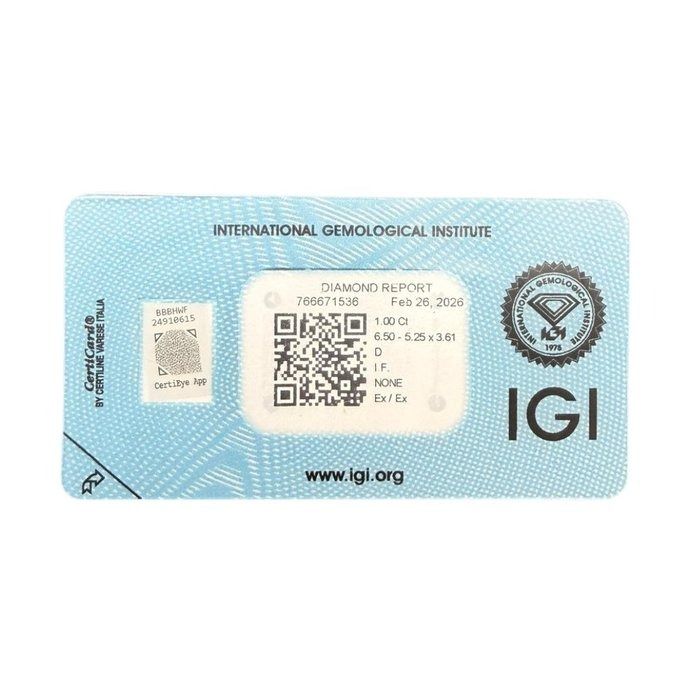 IGI Certified 1.00ct Cushion-Shaped Diamond