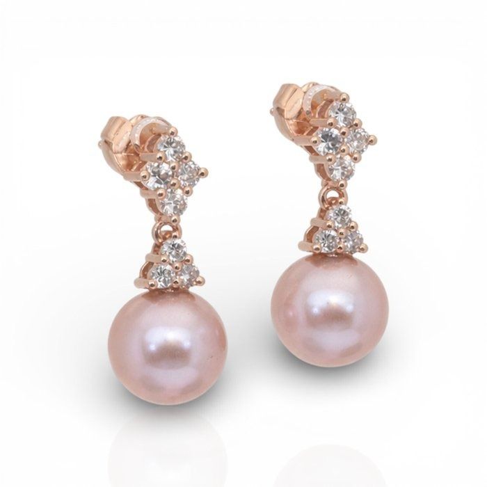 IGI Certified 11.72ct Salt Water Pearls and Diamonds Drop Earrings in 18k Rose Gold