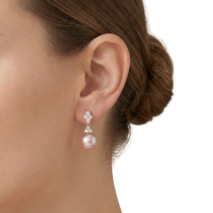 IGI Certified 11.72ct Salt Water Pearls and Diamonds Drop Earrings in 18k Rose Gold