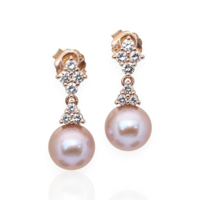IGI Certified 11.72ct Salt Water Pearls and Diamonds Drop Earrings in 18k Rose Gold