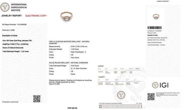 IGI Certified 1.22ct Diamonds 7-Stone Ring in 18k Rose Gold
