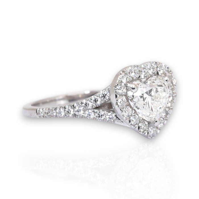 IGI Certified 1.46ct Diamonds Heart Halo Ring in 18k White Gold