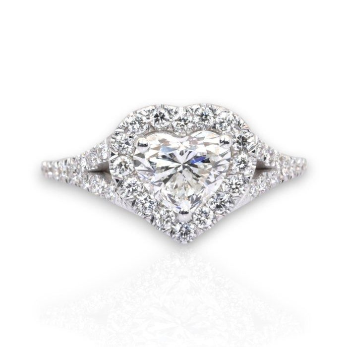 IGI Certified 1.46ct Diamonds Heart Halo Ring in 18k White Gold