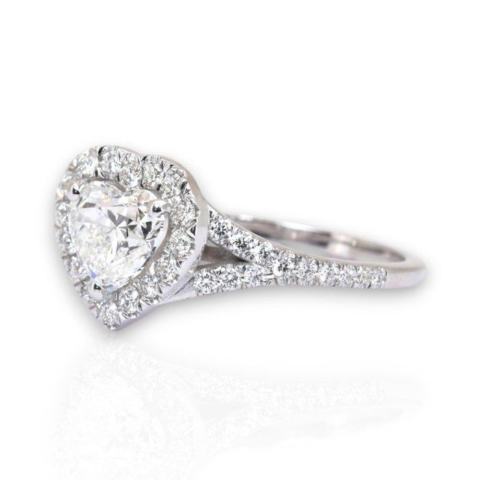 IGI Certified 1.46ct Diamonds Heart Halo Ring in 18k White Gold