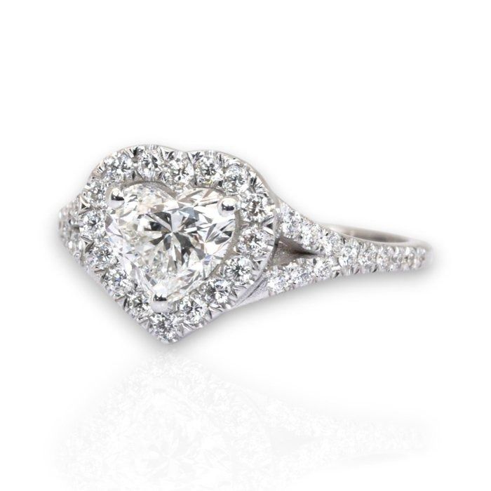 IGI Certified 1.46ct Diamonds Heart Halo Ring in 18k White Gold