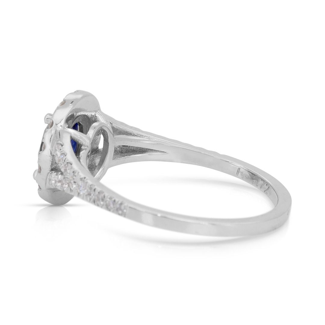 IGI Certified 1.46ct Sapphire and Diamonds Cluster Ring in 18k White Gold