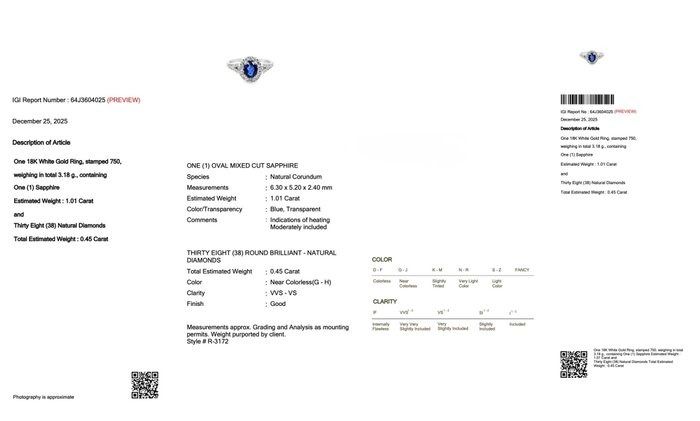 IGI Certified 1.46ct Sapphire and Diamonds Cluster Ring in 18k White Gold