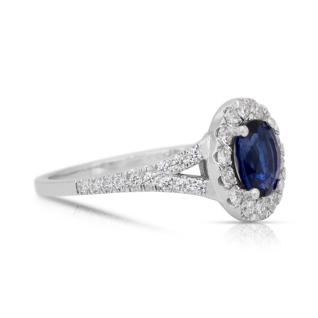 IGI Certified 1.46ct Sapphire and Diamonds Cluster Ring in 18k White Gold