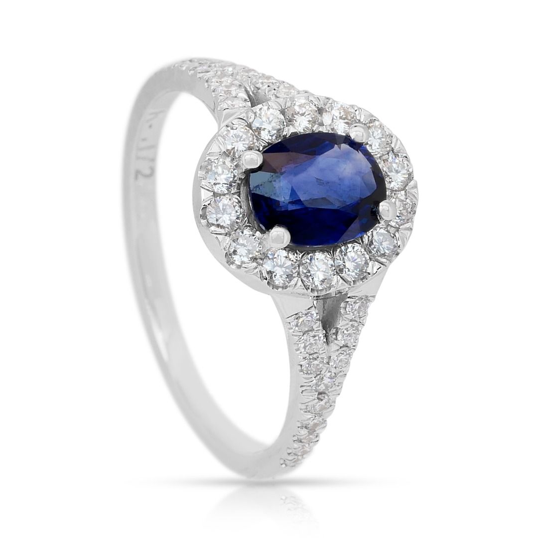 IGI Certified 1.46ct Sapphire and Diamonds Cluster Ring in 18k White Gold