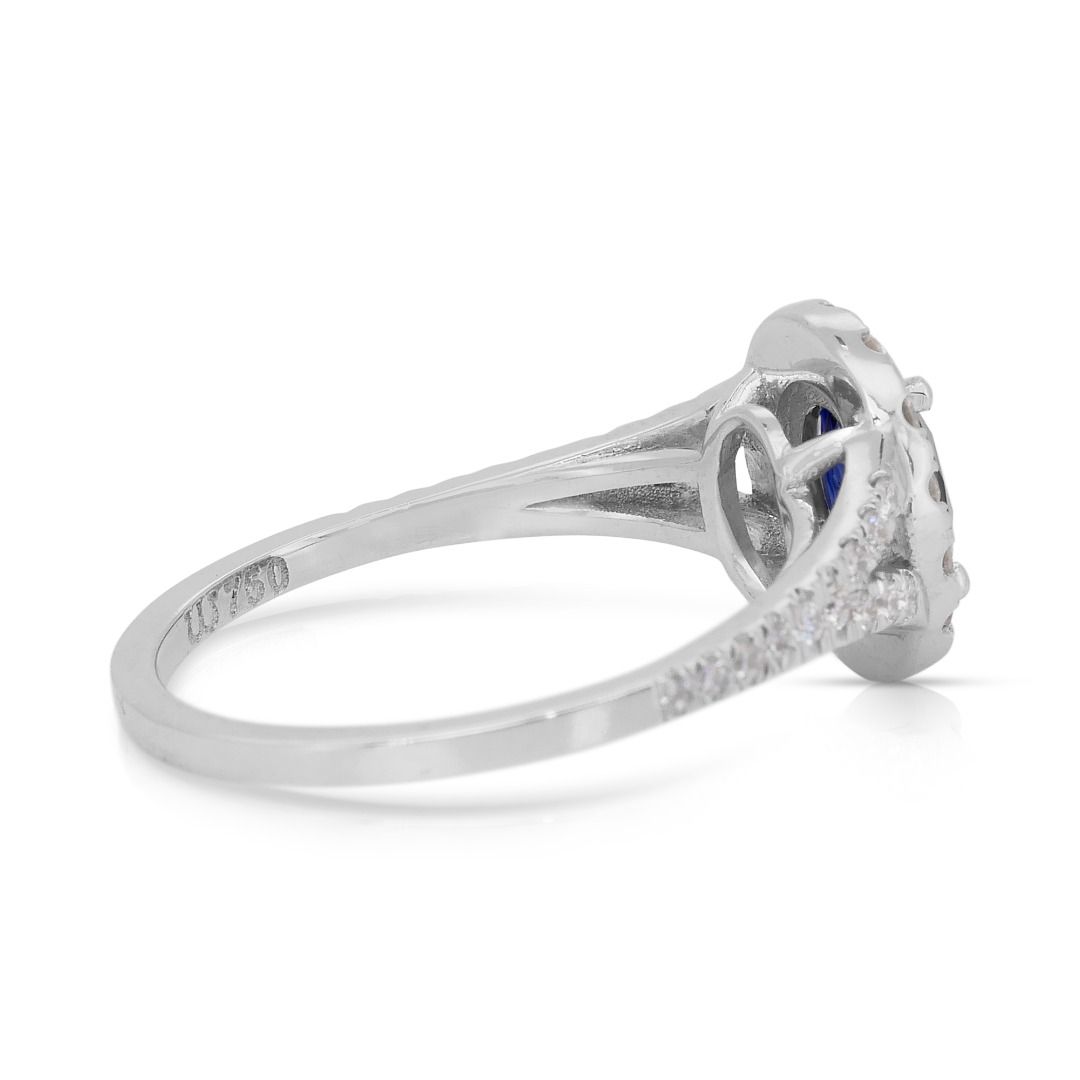 IGI Certified 1.46ct Sapphire and Diamonds Cluster Ring in 18k White Gold