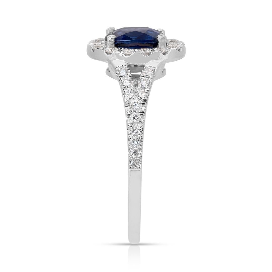 IGI Certified 1.46ct Sapphire and Diamonds Cluster Ring in 18k White Gold