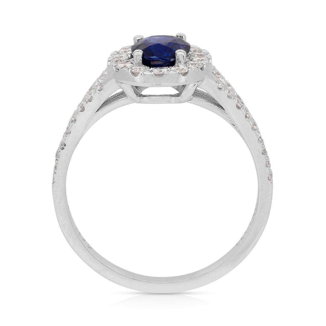 IGI Certified 1.46ct Sapphire and Diamonds Cluster Ring in 18k White Gold
