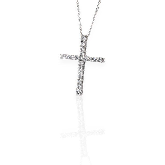 IGI Certified 1.51ct Diamonds Necklace with Cross Pendant in 14k White Gold