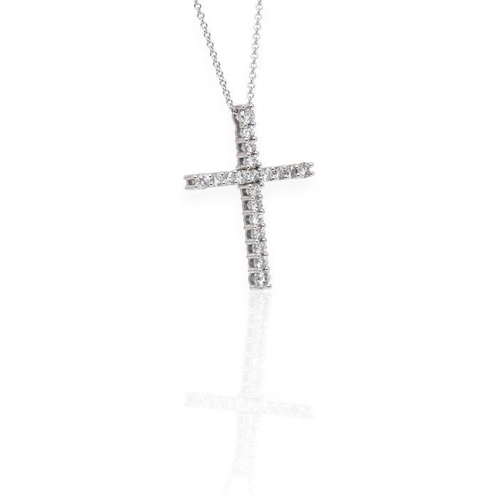 IGI Certified 1.51ct Diamonds Necklace with Cross Pendant in 14k White Gold