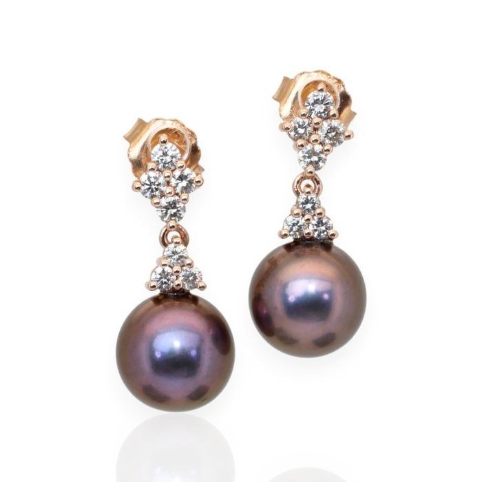 IGI Certified 15.67ct Fresh Water Cultured Pearls and Diamonds Drop Earrings in 18k Rose Gold