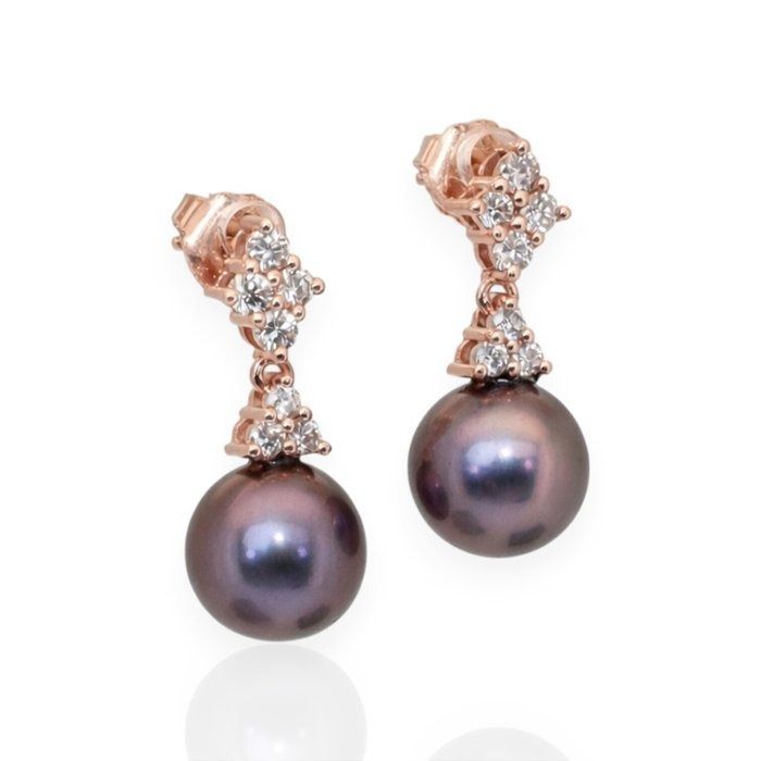 IGI Certified 15.67ct Fresh Water Cultured Pearls and Diamonds Drop Earrings in 18k Rose Gold