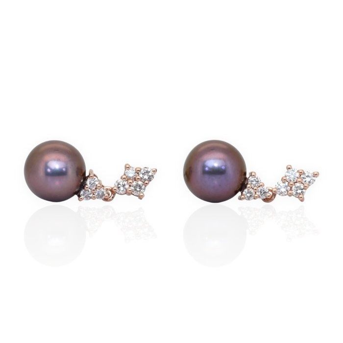 IGI Certified 15.67ct Fresh Water Cultured Pearls and Diamonds Drop Earrings in 18k Rose Gold