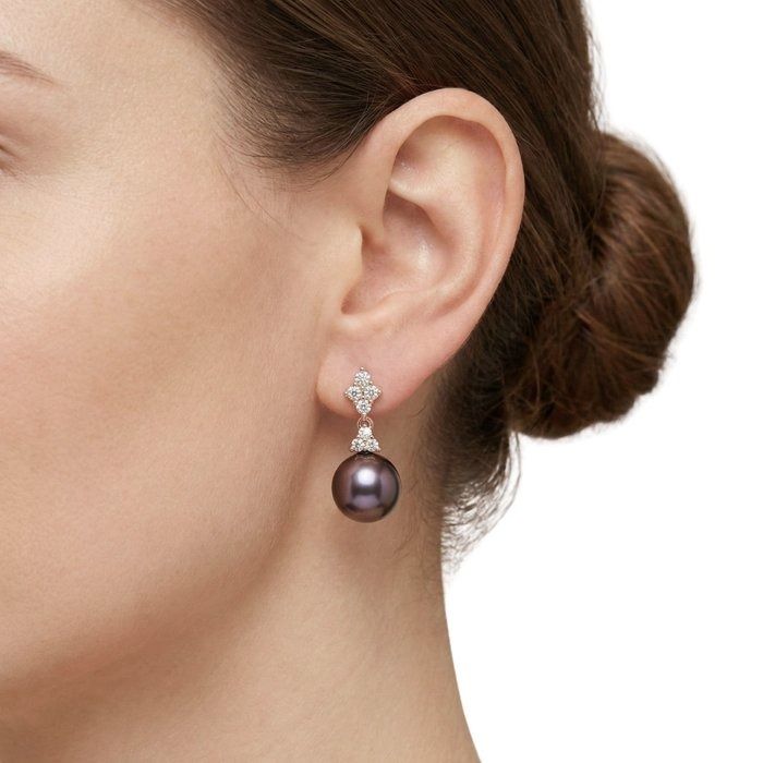 IGI Certified 15.67ct Fresh Water Cultured Pearls and Diamonds Drop Earrings in 18k Rose Gold