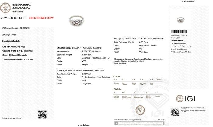 IGI Certified 1.91ct Diamonds Cluster Ring in 18k White Gold