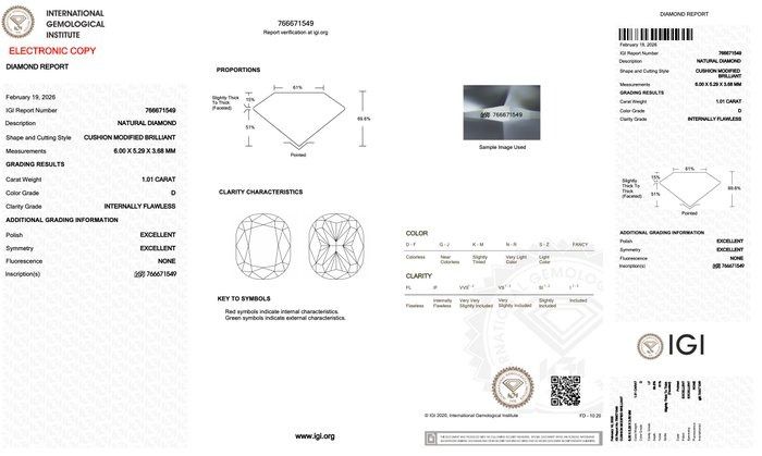IGI Certified 2.02ct Pair of Cushion-Shaped Diamonds