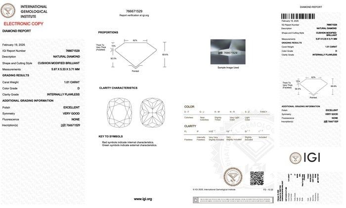 IGI Certified 2.02ct Pair of Cushion-Shaped Diamonds
