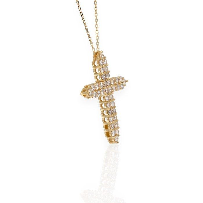 IGI Certified 2.03ct Diamonds Necklace with Cross Pendant in 18k Yellow Gold