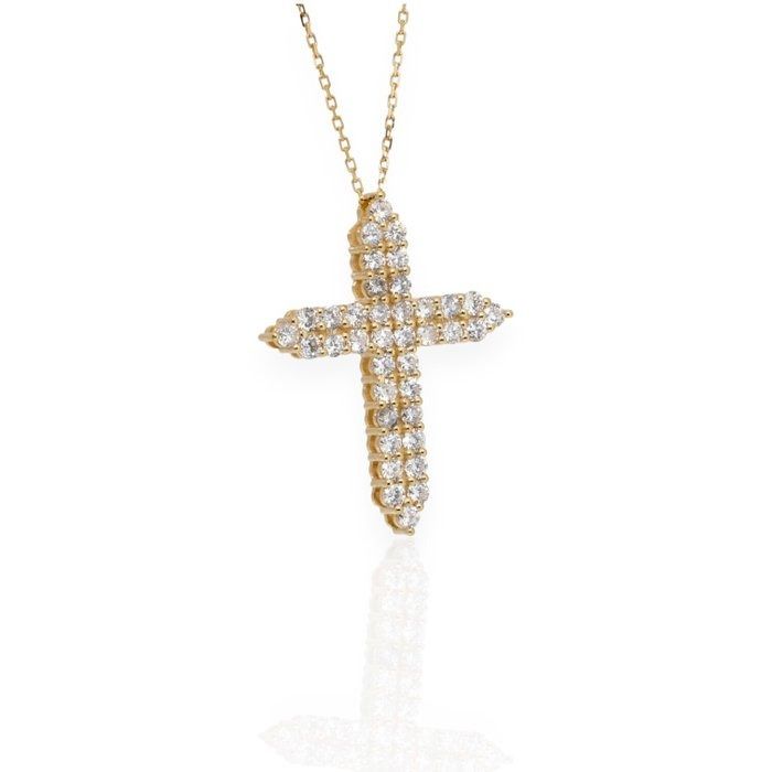 IGI Certified 2.03ct Diamonds Necklace with Cross Pendant in 18k Yellow Gold