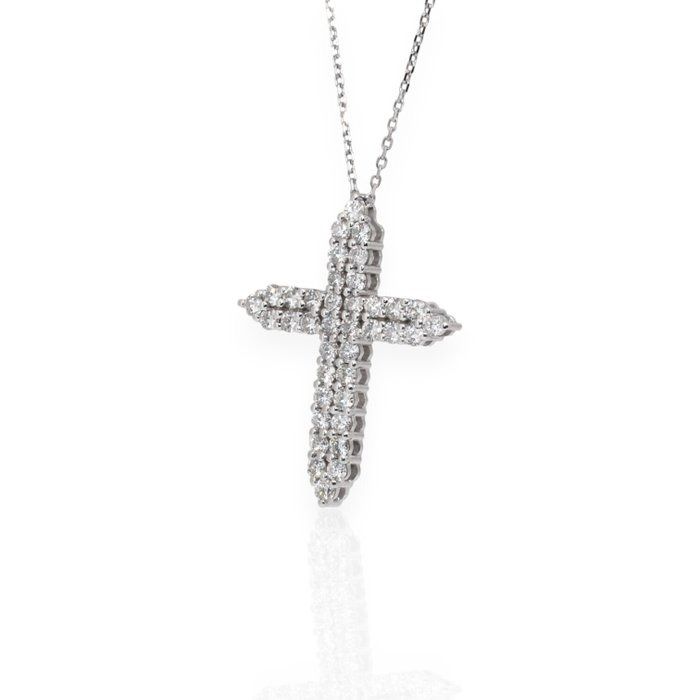 IGI Certified 2.08ct Diamonds Necklace with Cross Pendant in 18k White Gold