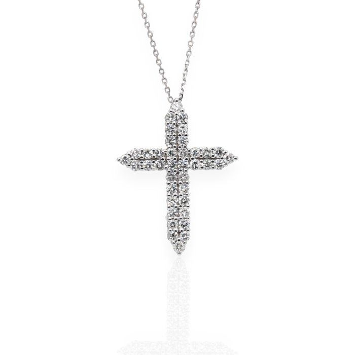 IGI Certified 2.08ct Diamonds Necklace with Cross Pendant in 18k White Gold