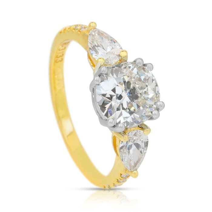 IGI Certified 2.25ct Diamonds 3-Stone Ring with Pave Accent in 18k White & Yellow Gold