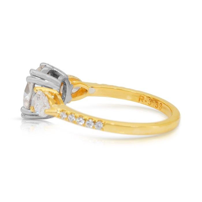 IGI Certified 2.25ct Diamonds 3-Stone Ring with Pave Accent in 18k White & Yellow Gold