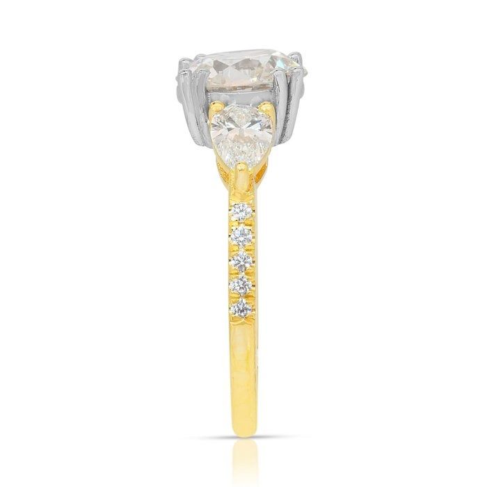 IGI Certified 2.25ct Diamonds 3-Stone Ring with Pave Accent in 18k White & Yellow Gold