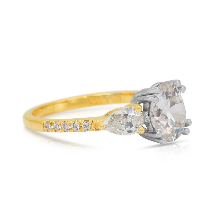IGI Certified 2.25ct Diamonds 3-Stone Ring with Pave Accent in 18k White & Yellow Gold