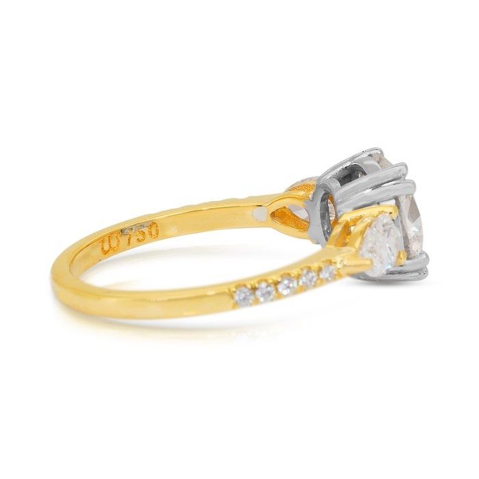 IGI Certified 2.25ct Diamonds 3-Stone Ring with Pave Accent in 18k White & Yellow Gold