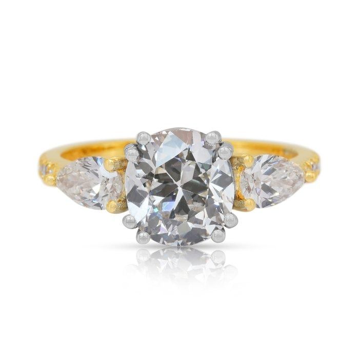 IGI Certified 2.25ct Diamonds 3-Stone Ring with Pave Accent in 18k White & Yellow Gold