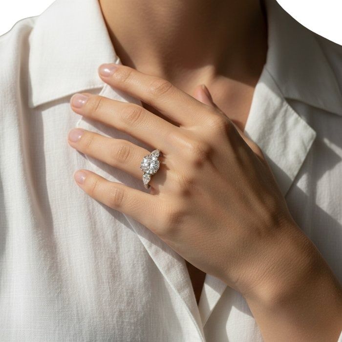 IGI Certified 2.25ct Diamonds 3-Stone Ring with Pave Accent in 18k White & Yellow Gold