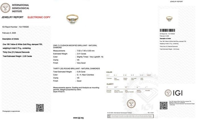 IGI Certified 2.26ct Diamonds Pave Ring in 18k Yellow & White Gold