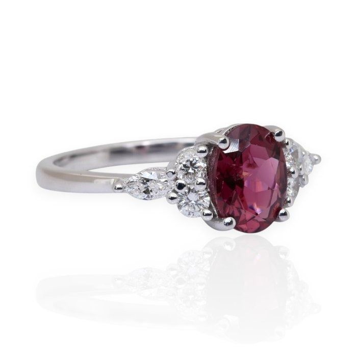 IGI Certified 2.27ct Rubellite and Diamonds 7-Stone Ring in 18k White Gold